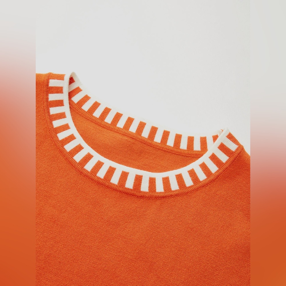 Commense Orange Knit Top with White Ladder Trim - Picture 4 of 4